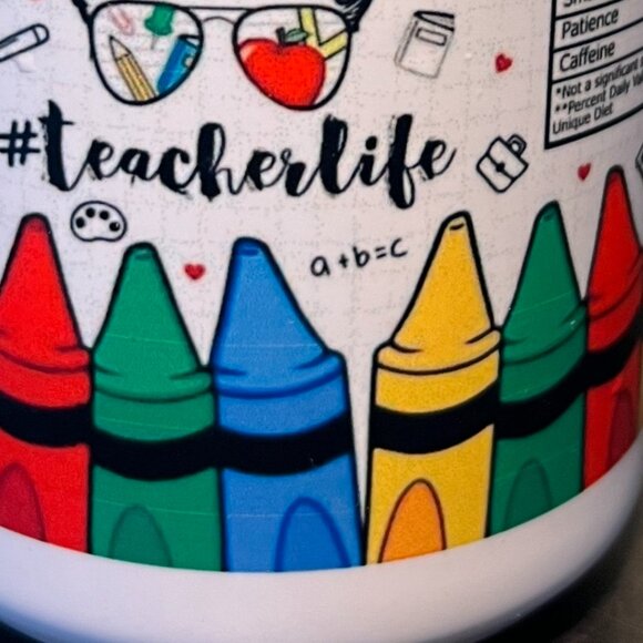 #TEACHERLIFE Teacher Nutrition Facts / Postives Attributes Ceramic Mug ~ School - Picture 5 of 8